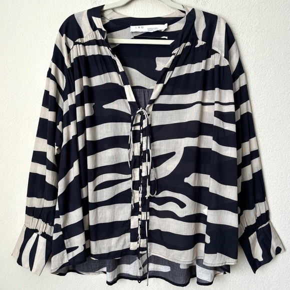IRO Bold Printed Cotton Lace Up High Low Rattle Relaxed Blouse Top - Picture 1 of 14